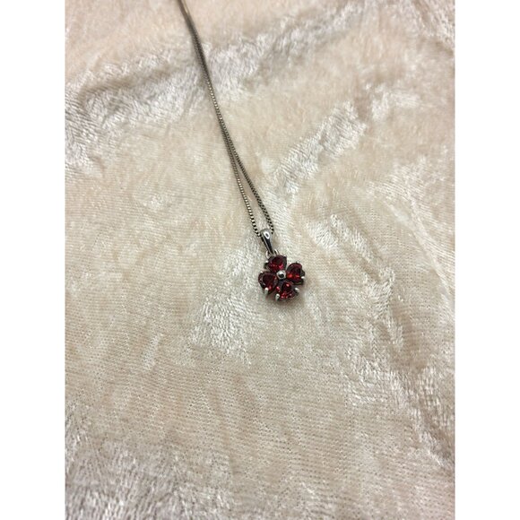 vintage .925 sterling silver pendant red cut chrystals necklace - Picture 7 of 14